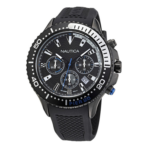 Reloj Nautica Napp25f17 Para Hombre Malla Negro Bisel Plateado/negro Fondo Negro