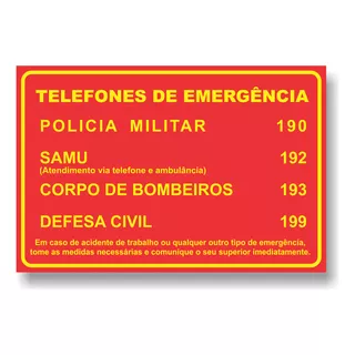 Placa Telefones De Emergencia Epi Samu Bombeiro Policia