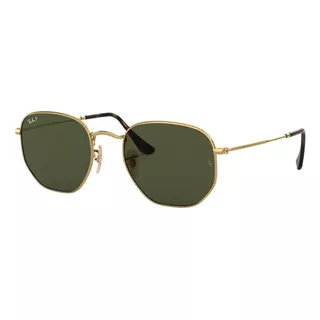 Óculos De Sol Polarizados Ray-ban Round Hexagonal Flat Lenses Médio Armação De Aço Cor Polished Gold, Lente Green De Cristal Clássica, Haste Polished Gold De Aço - Rb3548n