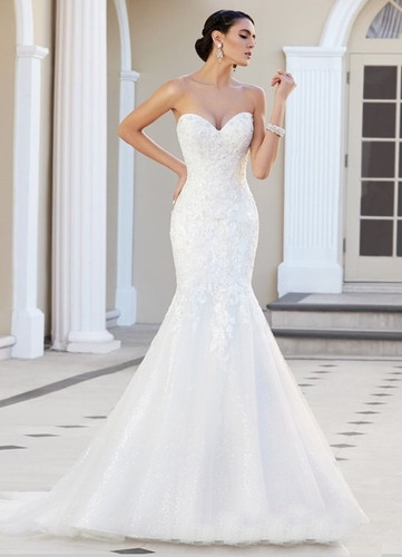 hermoso vestido de novia corte sirena boda encaje elegante