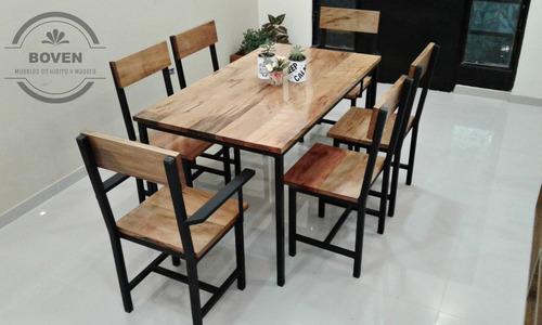 Juego De Comedor Hierro Madera Industrial Mesa Sillas Sillon ... Juego De Comedor Hierro Madera Industrial Mesa Sillas Sillon ...