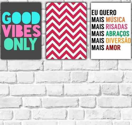 Kit 3 Placas Decorativas Frases Tumblr Good Vibes Unicornio R 76