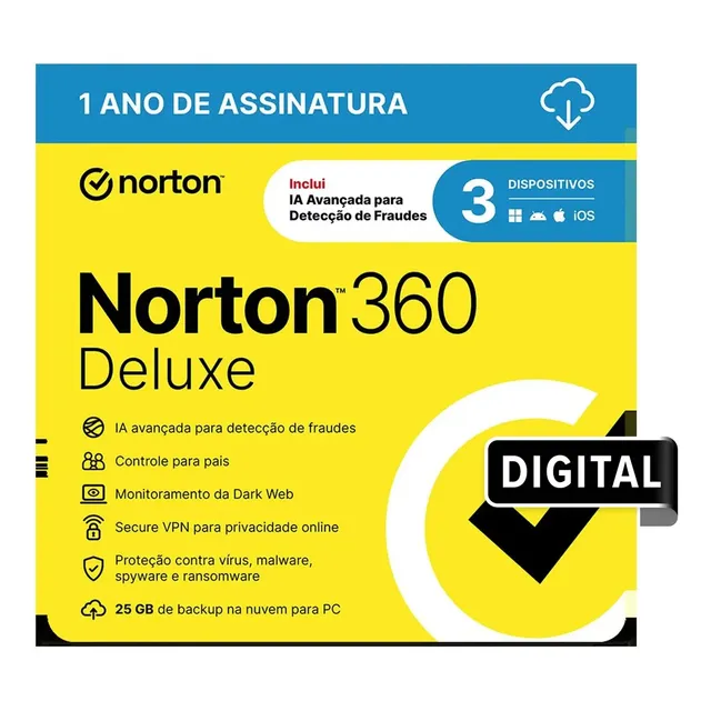 Norton 360 Deluxe 25gb 3 Dispositivos 1 Ano (digital)