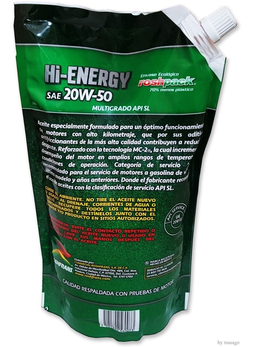 Aceite Roshfrans Multigrado 20w50 Precio Aceite Roshfrans Hi Energy Multigrado Api Sl Sae 20w50 950ml - $ 72.00