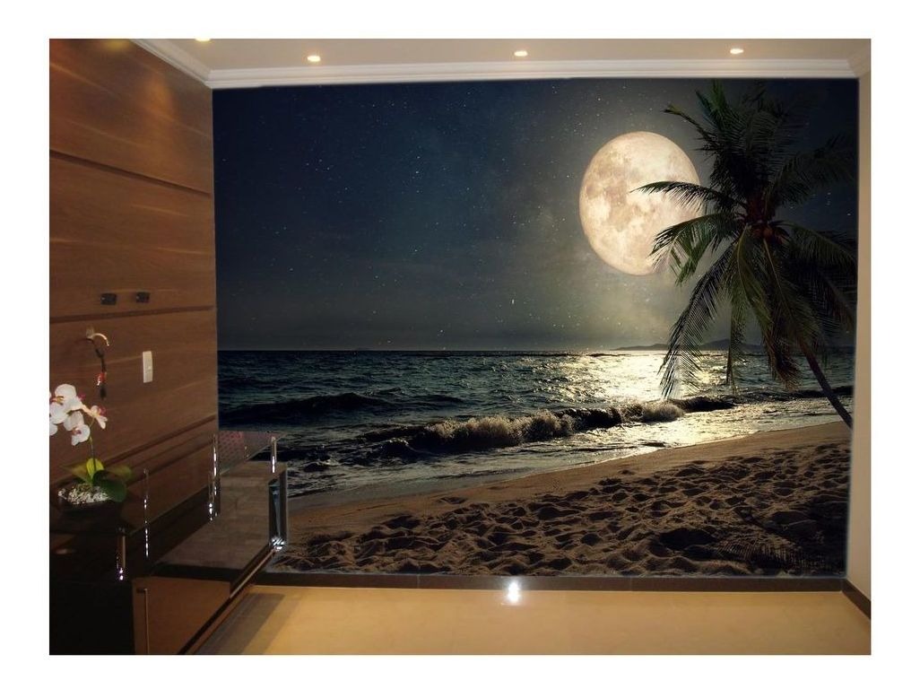 Adesivo De Parede Praia Mar Lua Cheia Noite 3d 6m Npr212 R 270 Adesivo De Parede Praia Mar Lua Cheia Noite 3d 6m Npr212 R 270