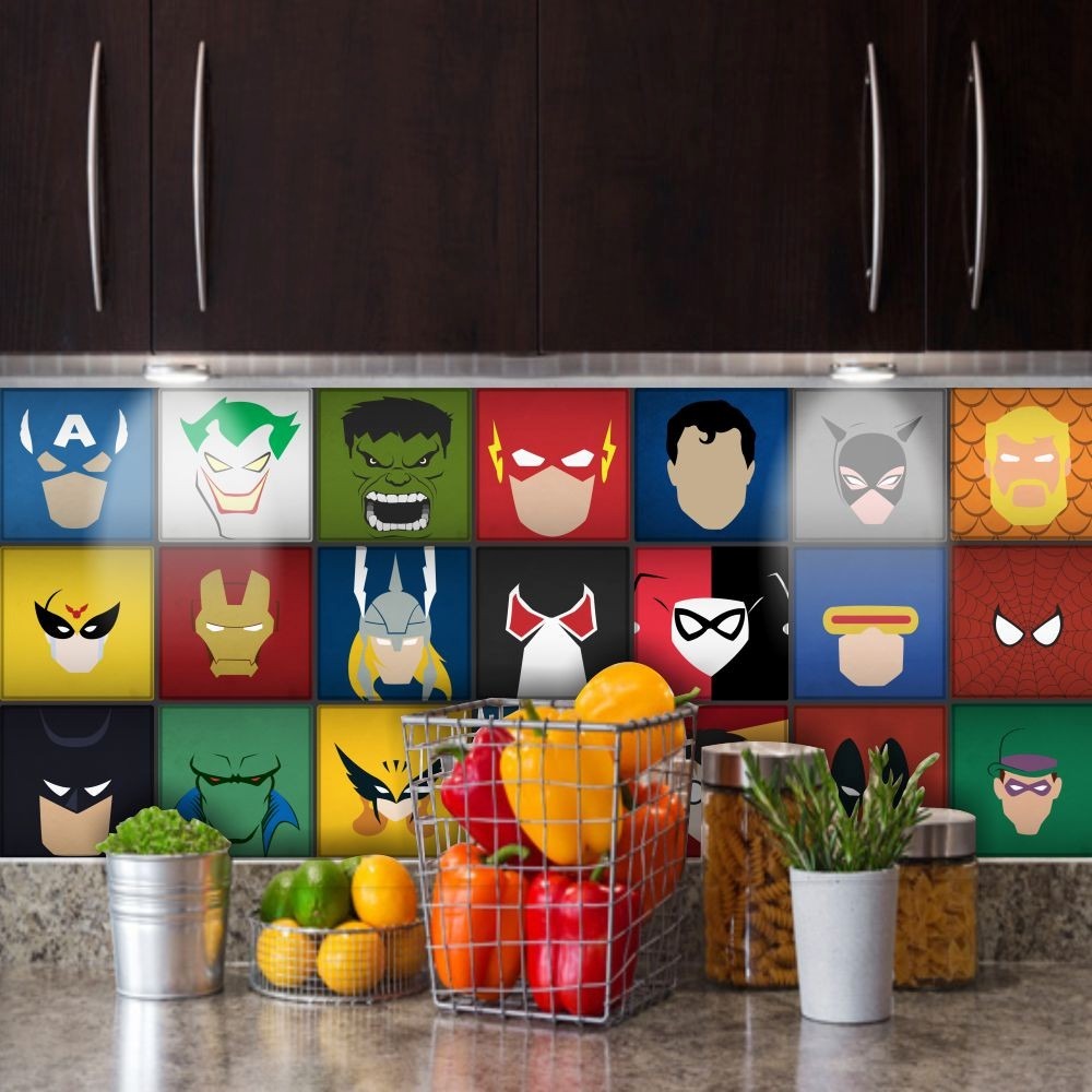 Adesivos de parede azulejos super heróis 443 marvel dc r ... Azulejos adesive