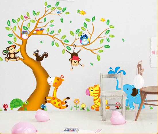 adhesivo decorativo Árbol con animalitos 2 stickers de pared u s