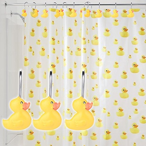 AGPTEK 12PCS Home Fashions Yellow DUCK Anti Rust Decorative Ducky Resin Hooks for Bathroom Shower Curtain,Bedroom,Living room Curtain HS0050-MBEU