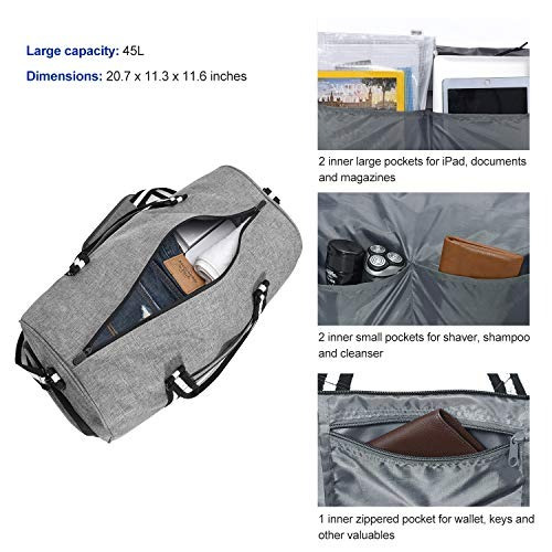 apollo walker Bolsa de Deporte con Compartimento Zapatos Bolsas Gimnasio de Grande Viaje Impermeable para Hombres y Mujeres 45l