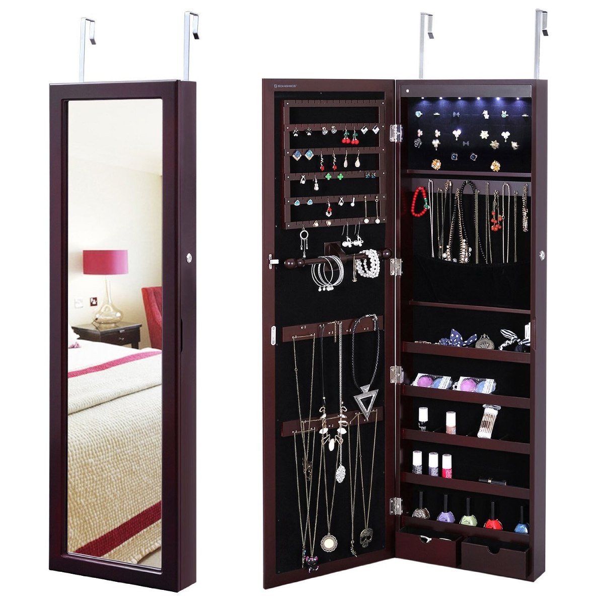 Armario Para Joyas Con Espejo Luz Led Joyería Songmics Cafe $ 4,160 00 en Mercado Libre Aparador Com Espelho No Corredor ~ Armario Para Joyas Con Espejo Luz Led Joyería Songmics Cafe $ 4,160 00 en Mercado Libre