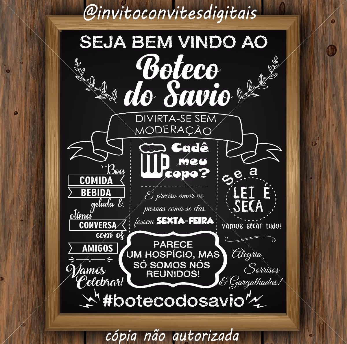 Arte Chalkboard Boteco Personalizado - Display Tamanho A3 