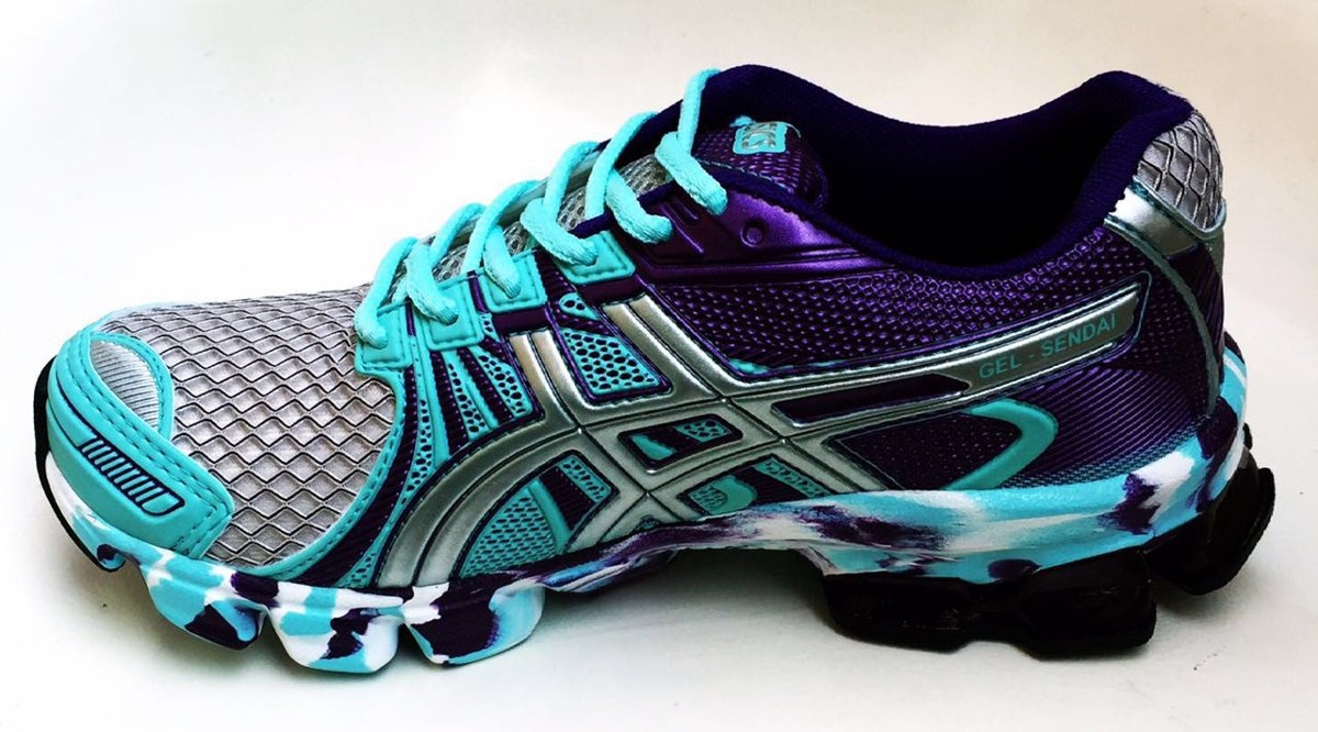 asics verde agua e roxo