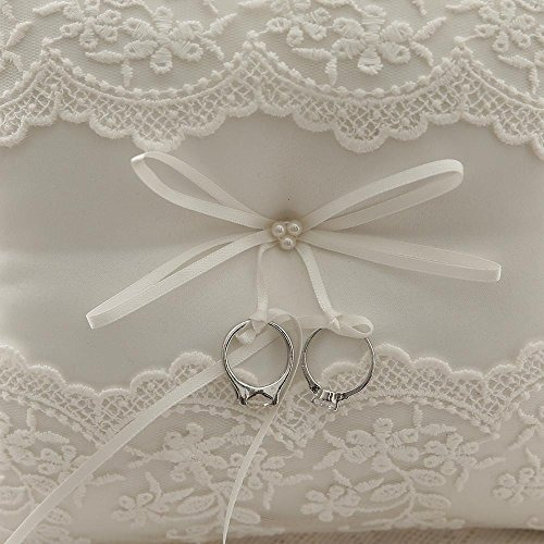 21/ cm de color perla marfil Almohada Awtlife de encaje para anillos de boda