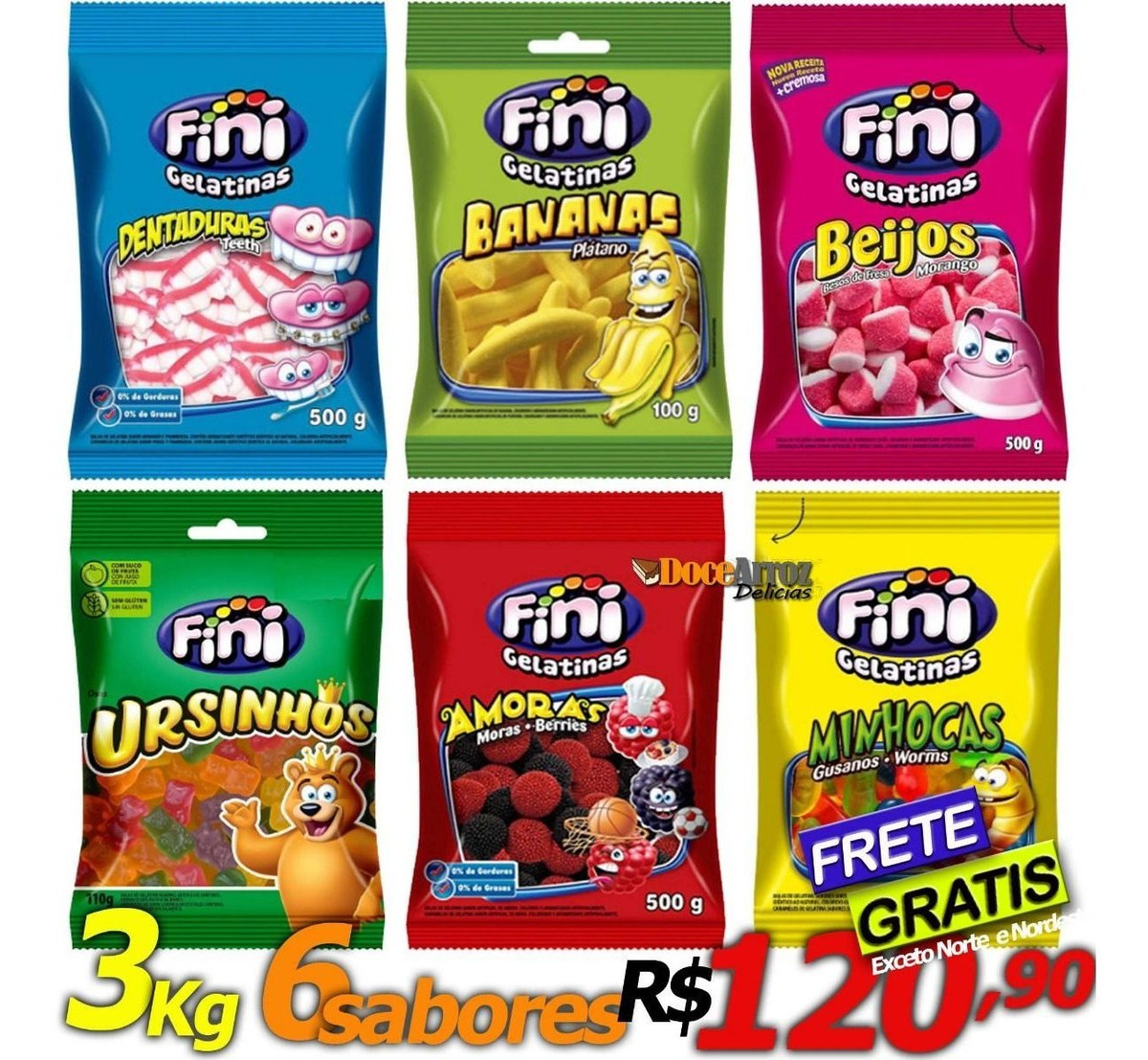 Bala Fini Dentadura De Gelatina 6 Pacotes Com 500g Divertida R 120