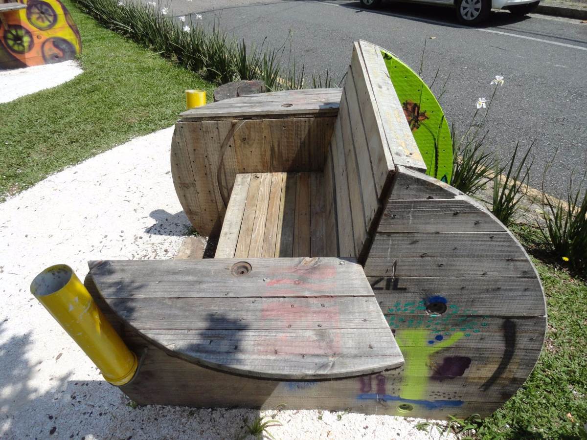 Banco De Pallet E Carretel De Madeira Artesanal Estúdio Ecoa R$ 750,00 em Mercado Livre Artesanal Jardim Goias ~ Banco De Pallet E Carretel De Madeira Artesanal Estúdio Ecoa R$ 750,00 em Mercado Livre
