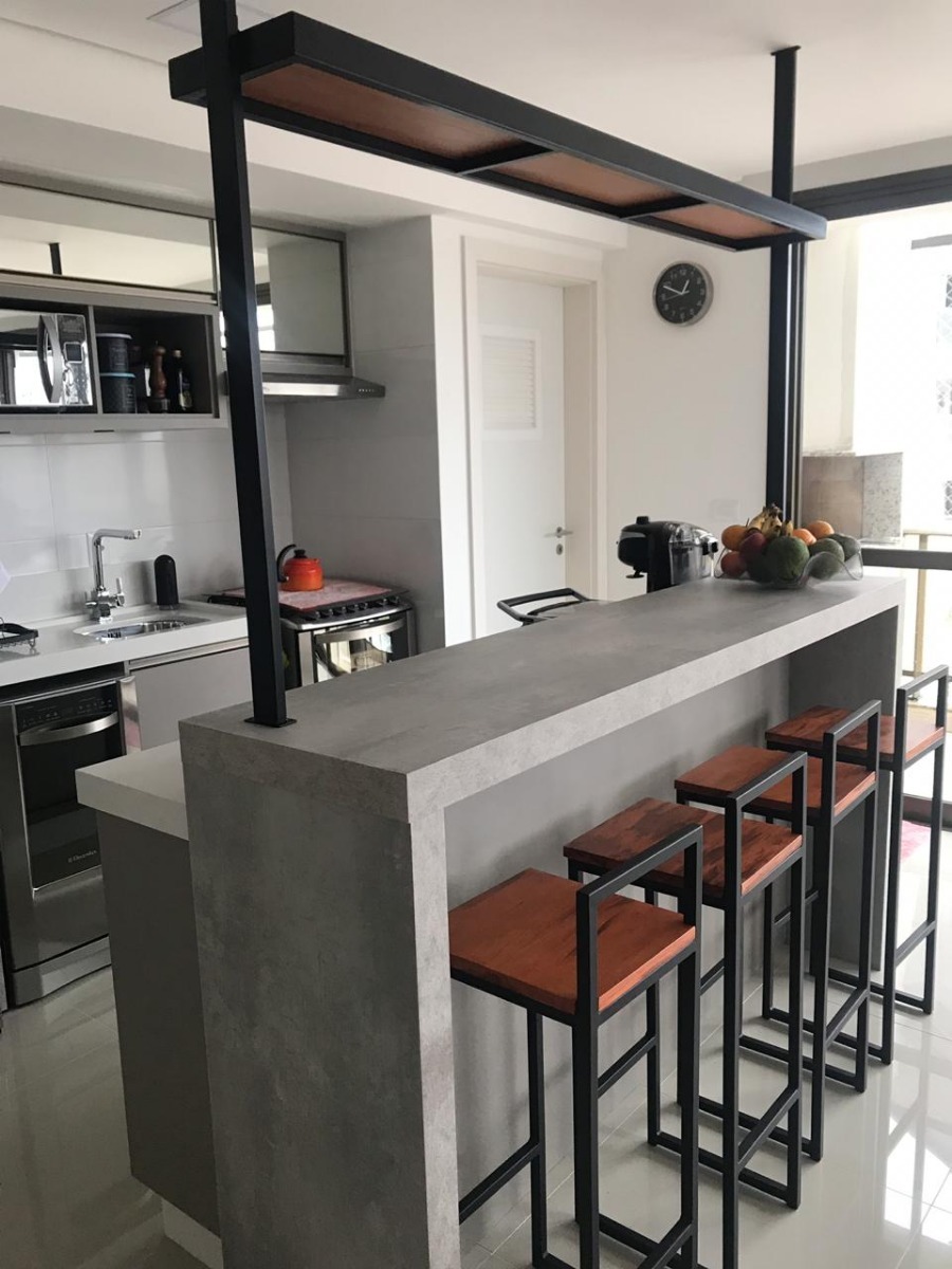 Banqueta Alta Com Encosto Para Cozinha Americana - R$ 265,00 em ...