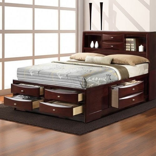 Base De Madera King Size Con Cajones Y Librero En Cabecera - $ 37,439.