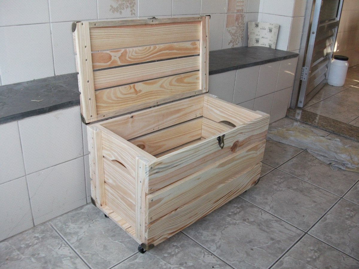 Bau De Caixote De Feira ( Com Rodizios ) Novo R$ 149,90 em Mercado Livre -> Banheiro Decorado Com Caixote De Feira Bau De Caixote De Feira ( Com Rodizios ) Novo R$ 149,90 em Mercado Livre -> Banheiro Decorado Com Caixote De Feira