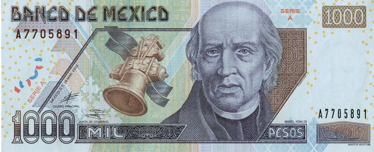 Billete Familia D1 denominación 10000 nuevos pesos mexicanos con Miguel Hidalgo en anverso - Banxico