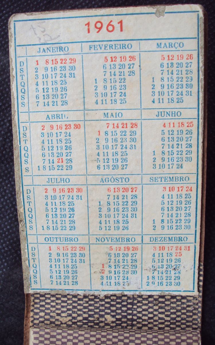 Bloco Anotações Com Calendario 1961 - Capa Couro - Ab - R 