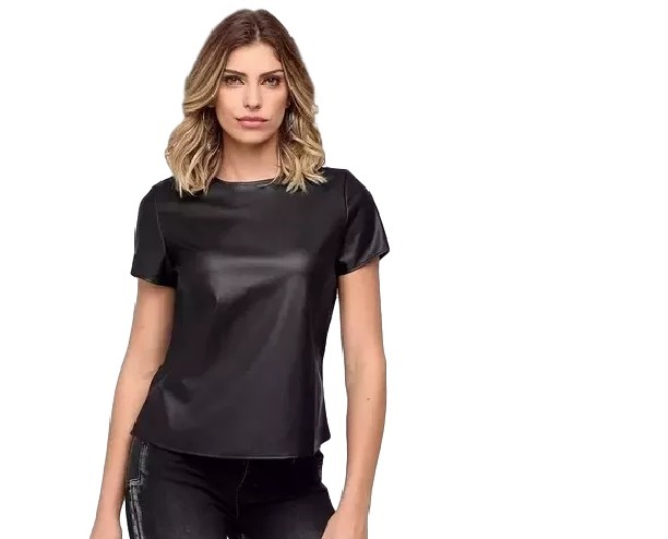 blusa com manga de couro