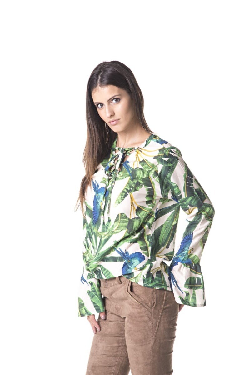 blusa manga longa estampada feminina