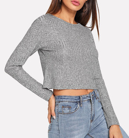 blusa gris manga larga