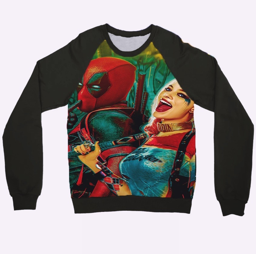 Blusa Moletom Raglan Unissex Deadpool Arlequina Harley Quinn