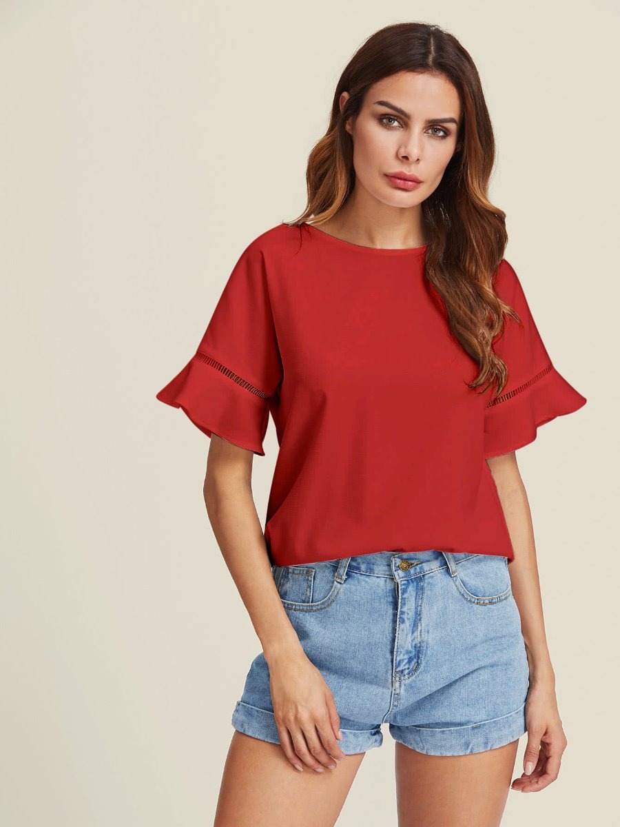 Blusa roja con manga acampanada