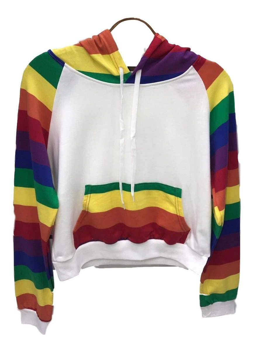 Blusas Moletom Feminio Listrado Arco Iris Kawaii Importado - R$ 89,99 em Mercado Livre