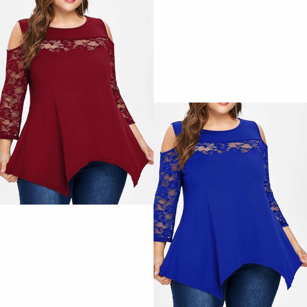 Blusas Tallas Extras Vino Azul Rey Curvy Encaje Spandex Moda