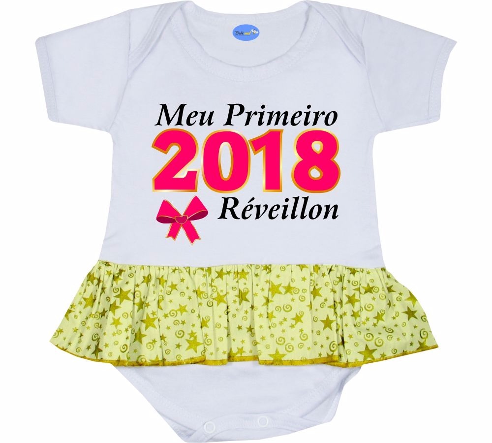 Body 2018 Frase Feliz Ano Novo Réveillon Saia Bebê Menina R 4590