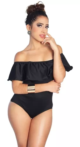 Volume sleeves off shoulder black bodysuit 