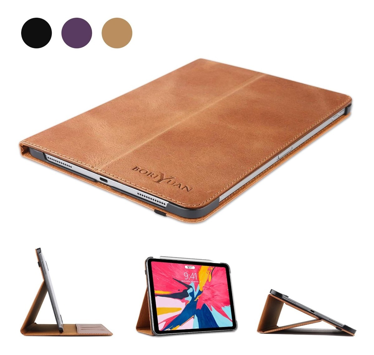 Boriyuan Real Genuine Leather Case Smart Pen Holder Cover For Apple iPad Pro 9.7