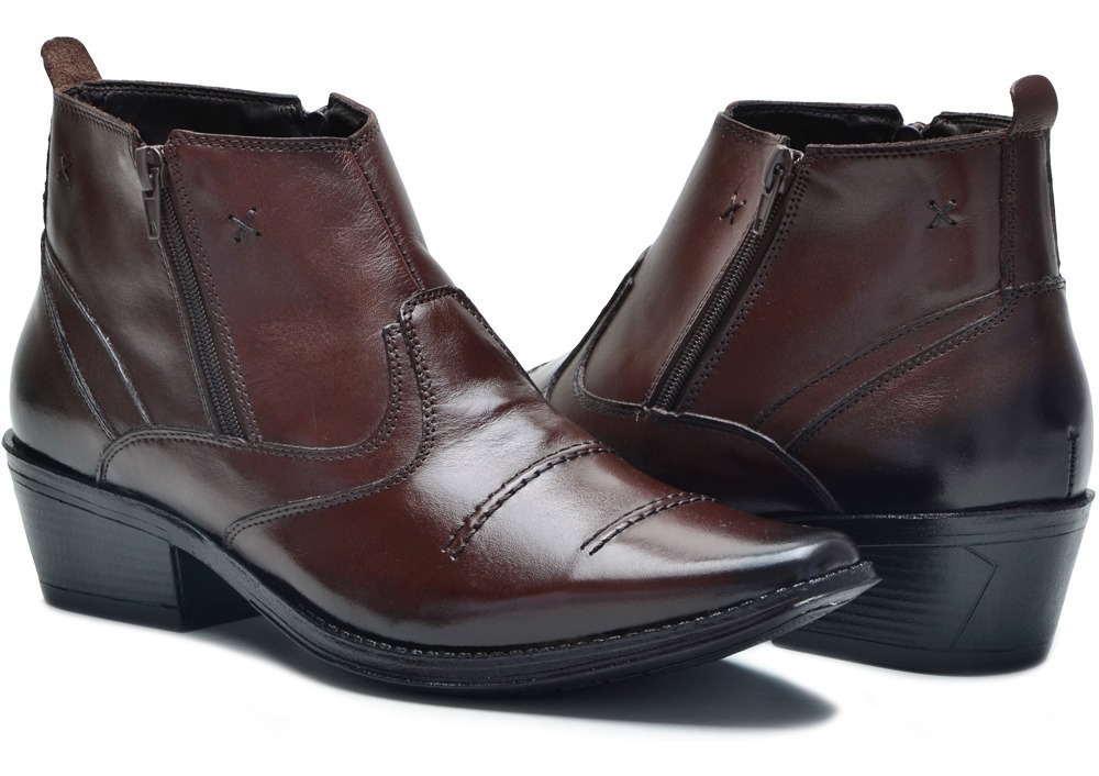 Bota Botina Masculina Cano Curto Couro Legítimo Com Zíper - R$ 159,49 em Mercado Livre