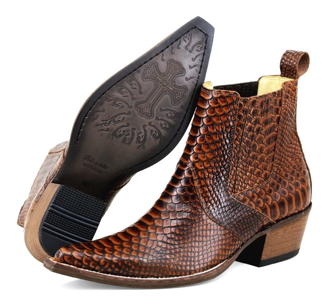 Bota Botina Masculina Texana Couro Escamado Estilo Cobra1703 - R$ 226,90 em Mercado Livre