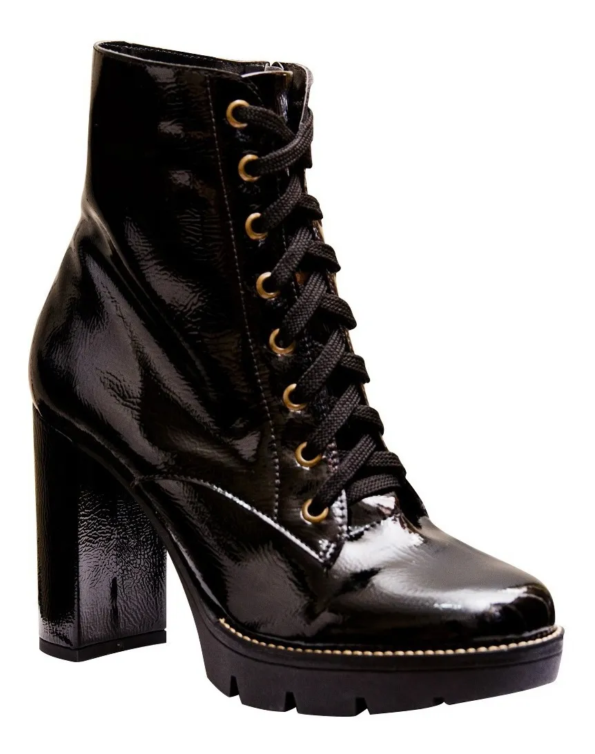 bota cano curto salto grosso verniz
