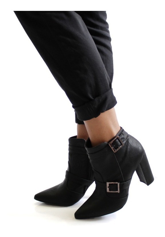 Bota Cano Curto Com Fivelas Boot Salto Quadrado 14/04 - R$ 219,00 em Mercado Livre