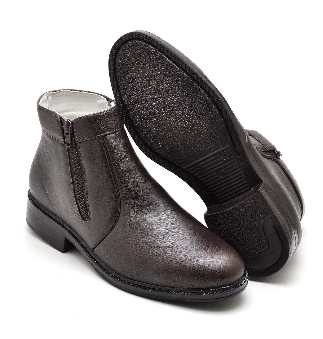 Bota Conforto Forro Couro Legít Carneiro Redondo Café - R$ 255,84 em Mercado Livre