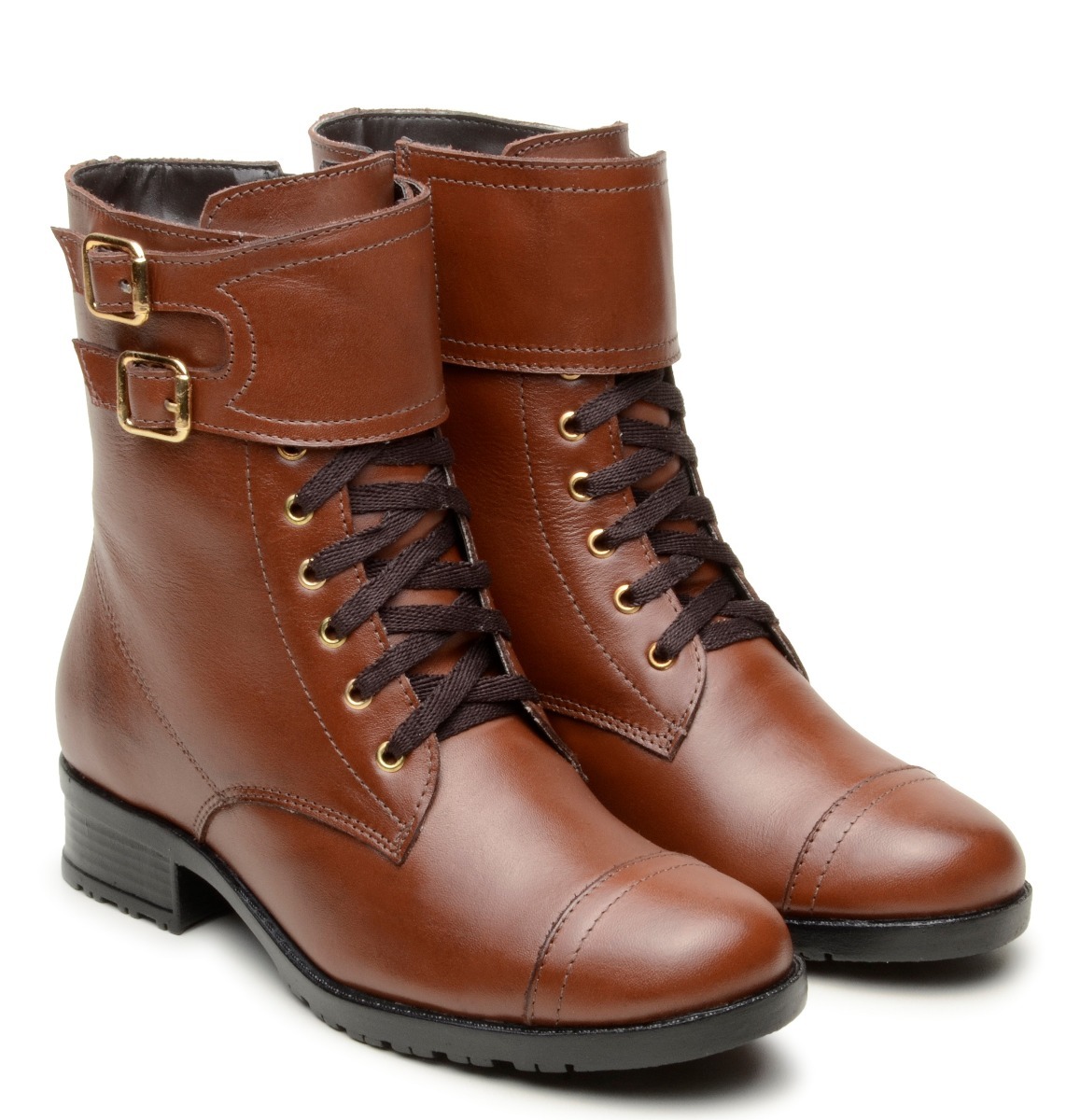 Bota Coturno Feminino Couro Legitimo Confort Cano Médio - R$ 174,90 em Mercado Livre