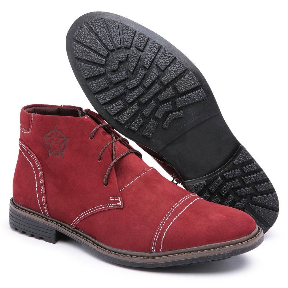 Bota Coturno Masculino Casual Curto Couro Vermelho Red Znt - R$ 116,00 em Mercado Livre