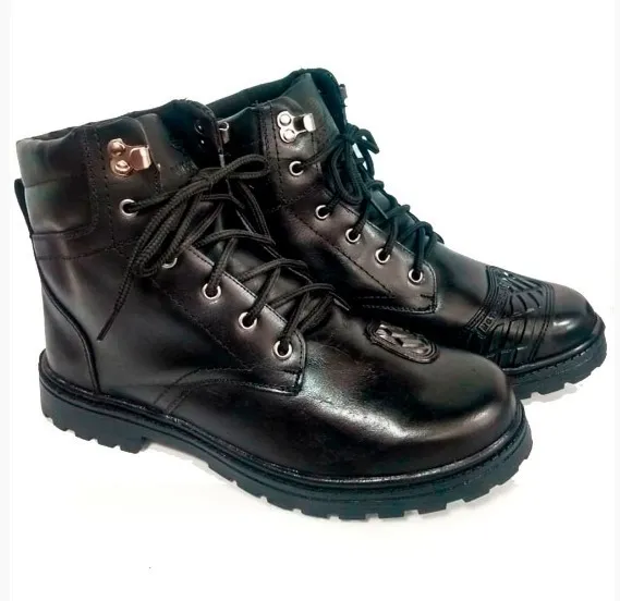 botas de couro motociclista masculina