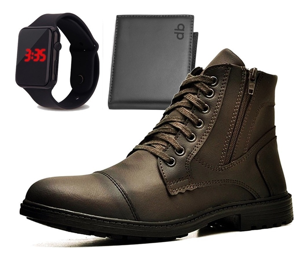 Bota Coturno Militar Com Relogio Masculino R501 Marrom Cafe - R$ 69,49 em Mercado Livre