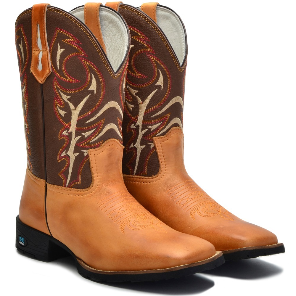 Bota Country Masculina Bico Quadrado Texana Couro Cano Longo - R$ 219,45 em Mercado Livre