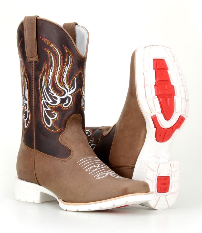 Bota Country Masculina Texana Western Cano Médio Sola Branca - R$ 299,90 em Mercado Livre