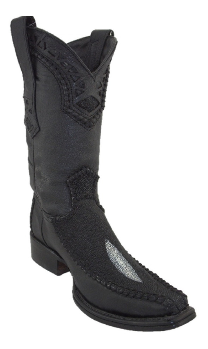 Bota Cuadra Piel Mantarraya Estilo Versage Tejida Negro - $ 5,738.00 en