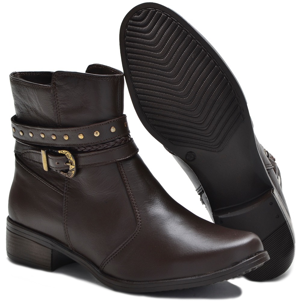 As Melhores Marcas De Botas Femininas Bota Feminina Em Couro Cano Curto + 3 Meias Melhor Preço - R$ 109,90 em