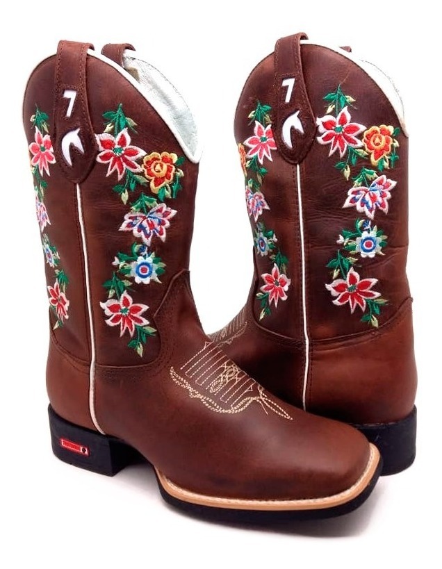Bota Feminina Flores Vermelho Rodeio Arreio Peão Boiadeiro - R$ 278,99 em Mercado Livre