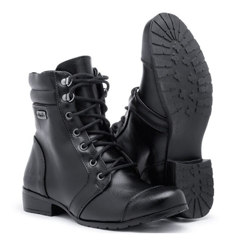 Bota Feminina Motoqueira Militar Civíl Couro Sintético - R$ 82,90 em Mercado Livre