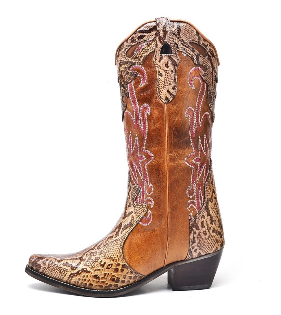 Bota Feminina Texana Bico Fino Cano Longo Cobra Anaconda - R$ 249,90 em Mercado Livre